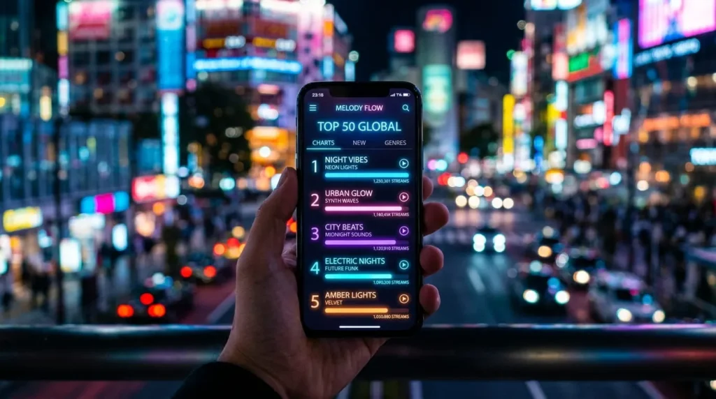 Streaming chart screen showing Cain Walker AI music project performance