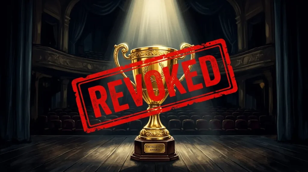 Revoked trophy illustration symbolizing Expedition 33 losing its Indie Game Awards after its AI use was confirmed