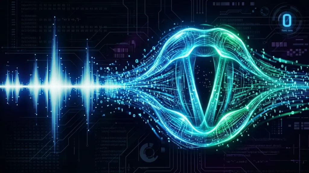 Visualization of Hatsune Miku AI voice engine converting data into song