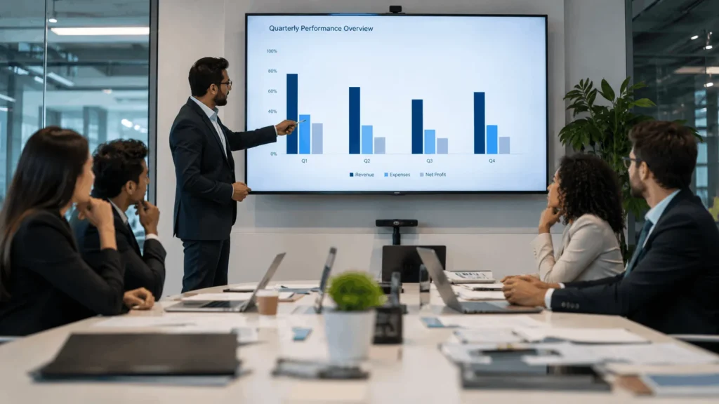 Professionals reviewing uneven AI productivity data to assess if AI is overhyped