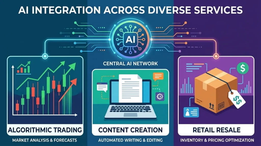 Infographic comparing the three types of AI arbitrage including trading, service, and retail mode