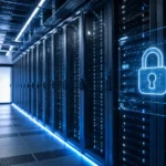 Server racks representing what is private ai infrastructure with a digital lock symbol