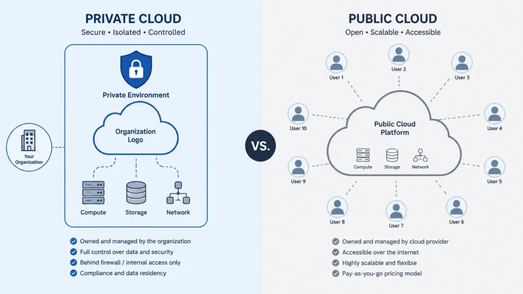 Diagram comparing what is private ai deployment against open public cloud AI access
