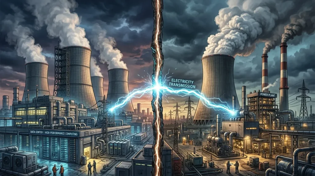 Illustration showing why AI uses water both for cooling and electricity generation