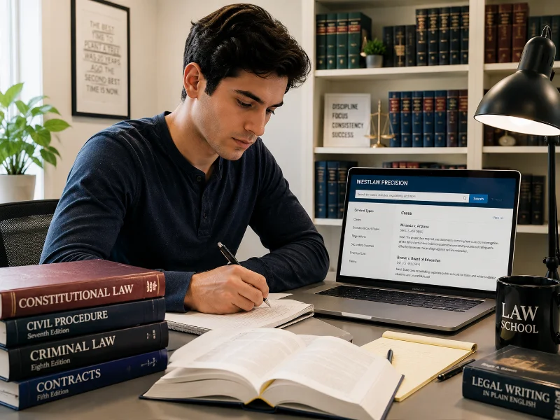 Law student learning to use legal AI tools alongside traditional study