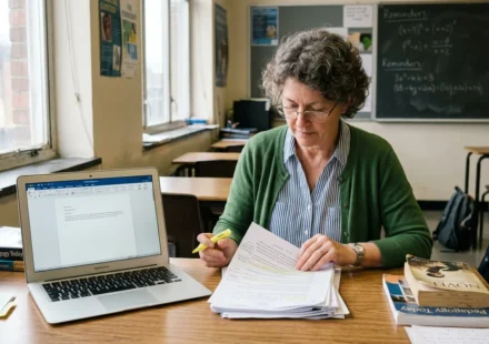 teacher reviewing student essay to check for AI writing
