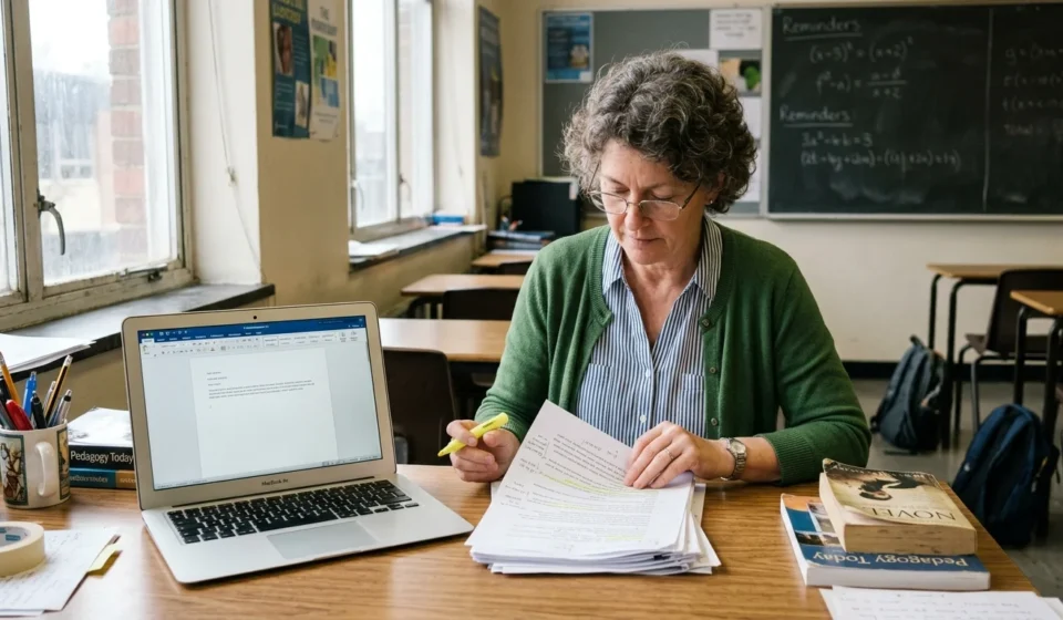 teacher reviewing student essay to check for AI writing