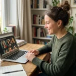 person reviewing how to create AI images of yourself on a laptop