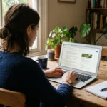 person trying to turn off Google AI overview on a laptop