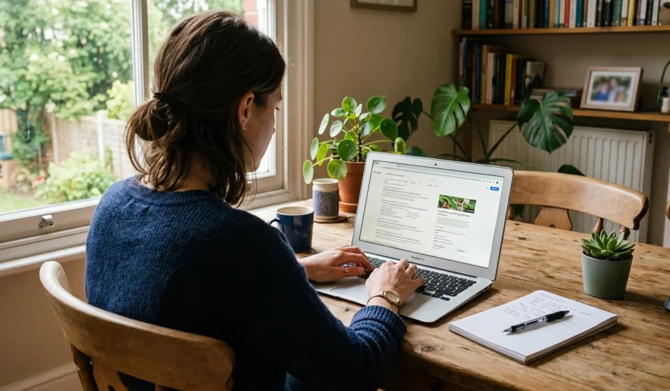 person trying to turn off Google AI overview on a laptop