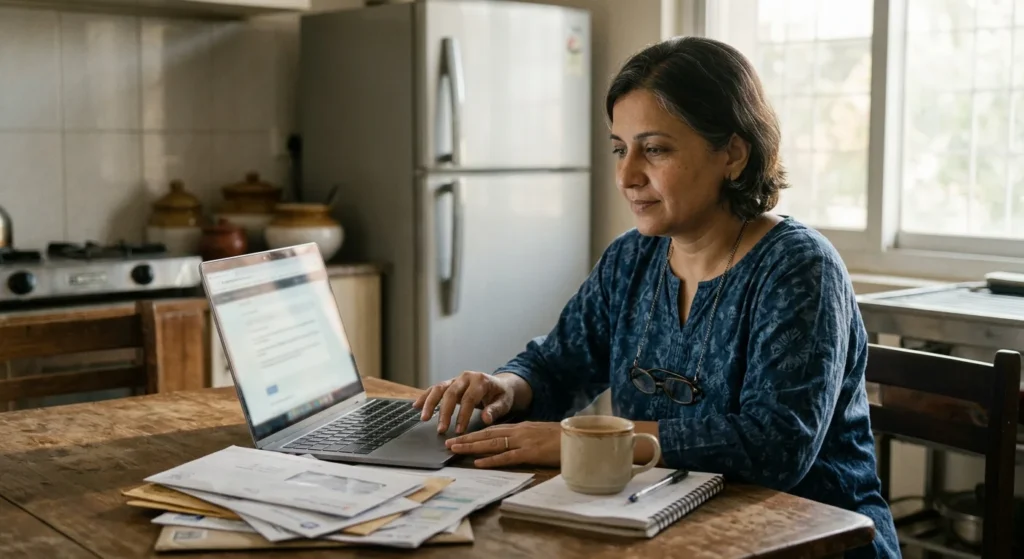 How does artificial intelligence work in a chatbot, shown by a person typing a question on a laptop